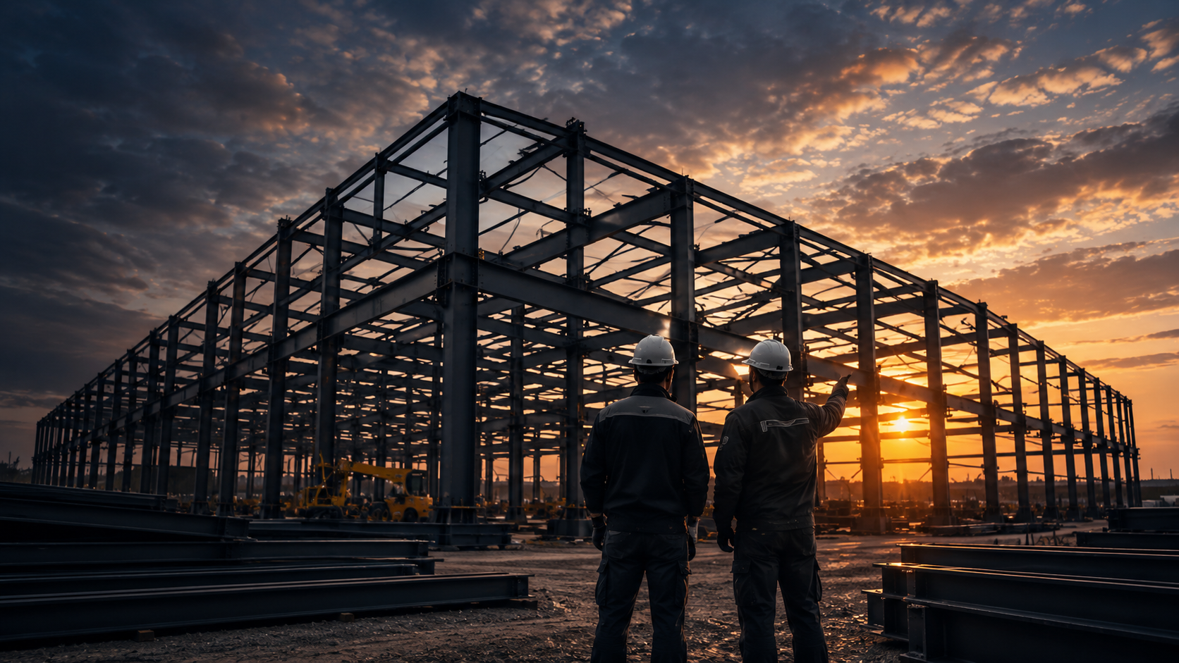 Estructura metálica en construcción con equipo Carper en planta
